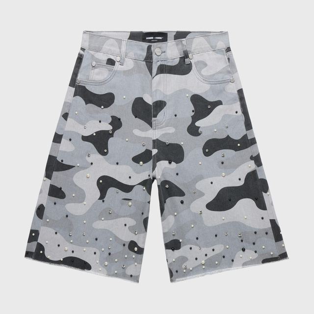 Homme + Femme Snow Camo Gemstone Denim Shorts